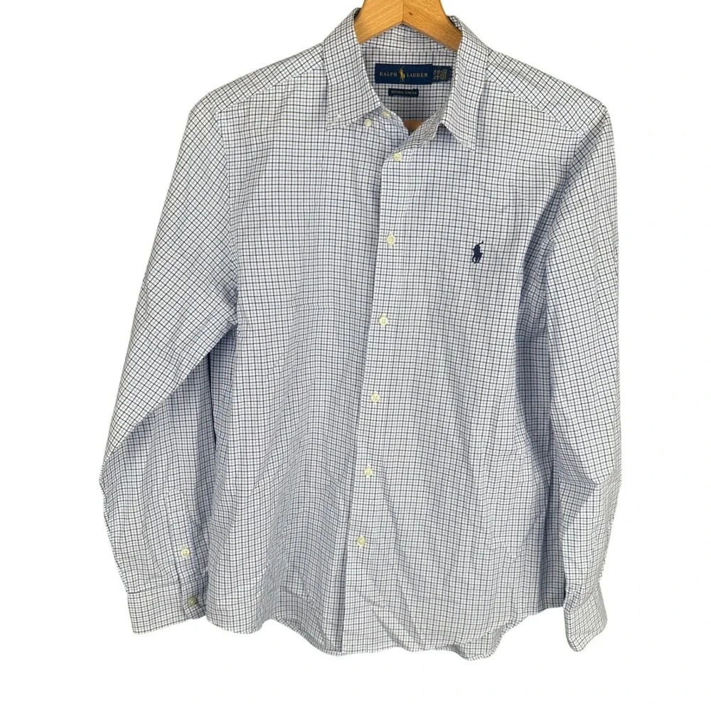 Ralph Lauren Natural Stretch Button Down Shirt Blue White Check XL Boys/Mens XS